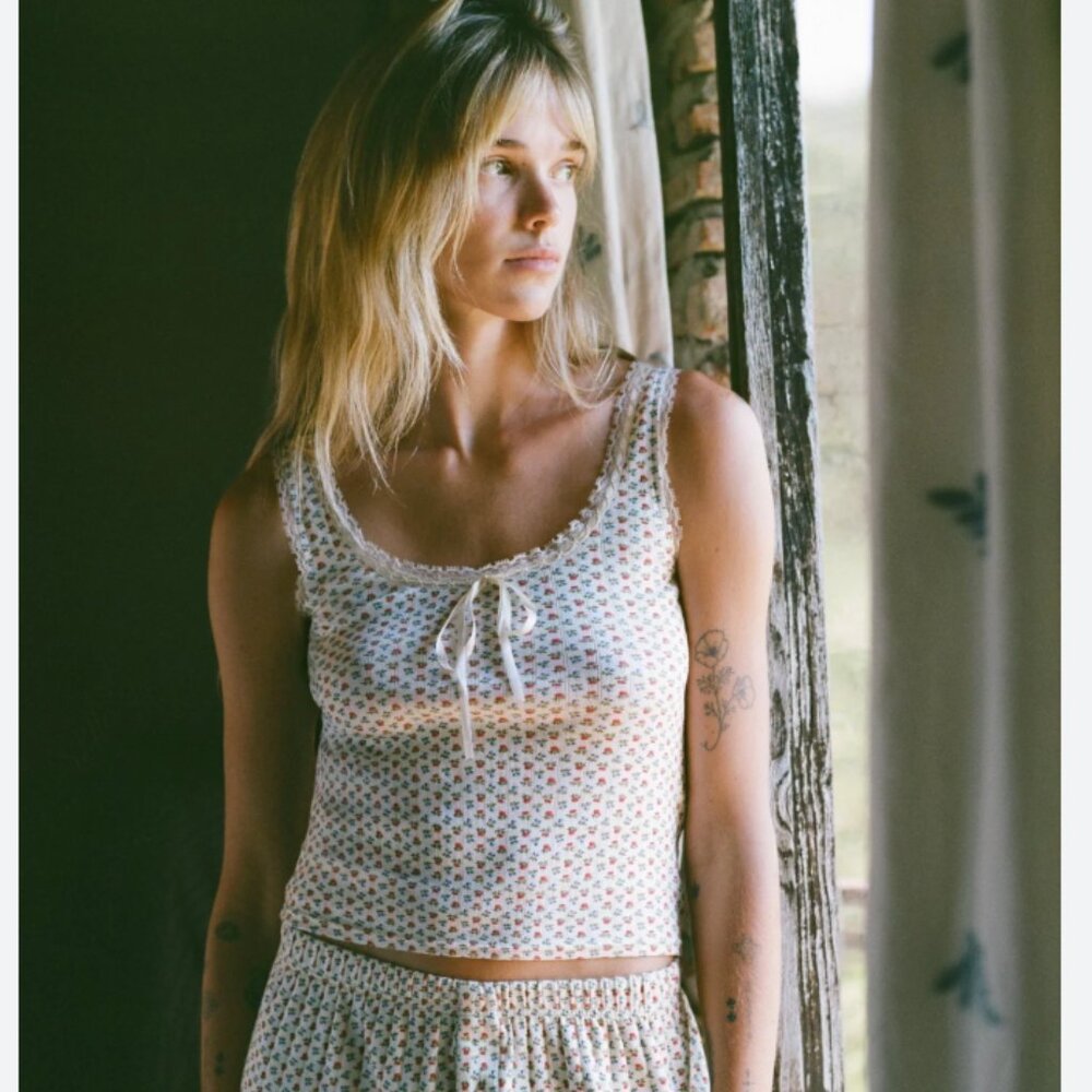 Christy Dawn Cream Tank Top with Small Floral Print - Picture 1 of 15